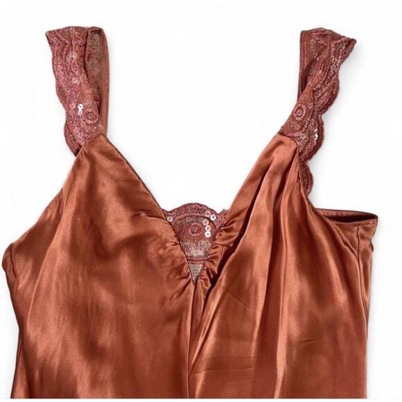 Vintage 100% Silk Top Orange Womens Nine West Sequin Lace Details Size 6 - Picture 3 of 6